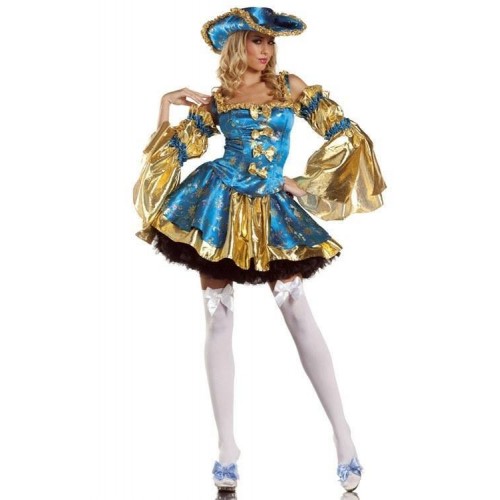 Pirata Vestido Azul e Dourado