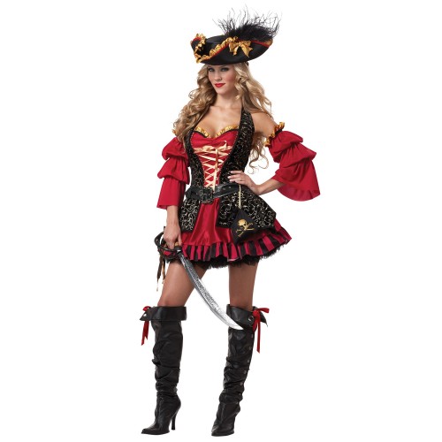 Pirata Vestido Vermelho e Preto com Chapeu